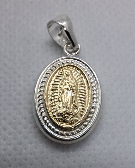 Dije en plata oro líneas virgen de Guadalupe