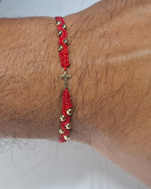 Pulsera tejida 0.75 gr oro 18k herraje cruz pequeña