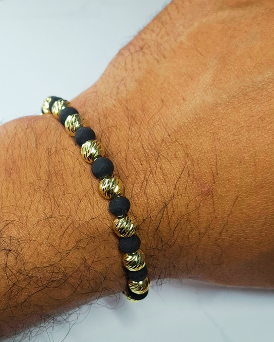 Pulsera tejida 2.93 gr  oro 18k, 10 balines # 7 diamantados