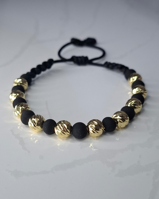Pulsera tejida 2.93 gr  oro 18k, 10 balines # 7 diamantados
