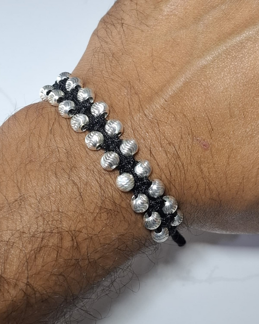 Pulsera tejida de plata ley 925 dos carriles 20 balines #5