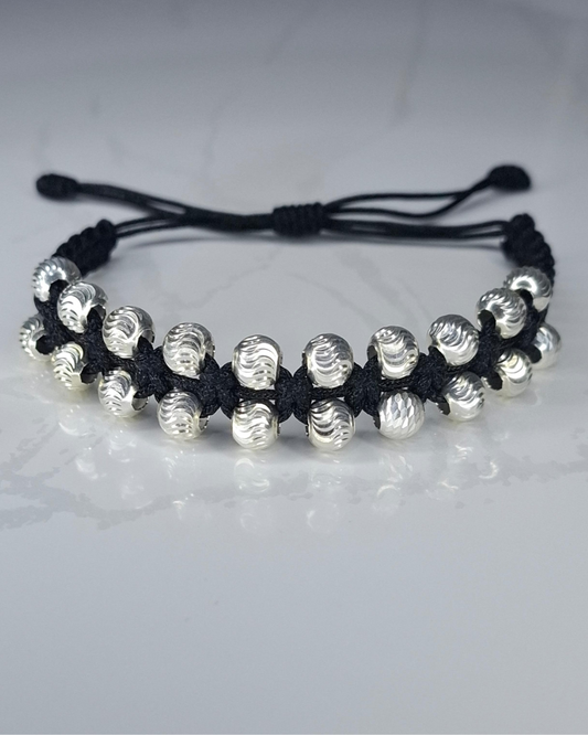 Pulsera tejida de plata ley 925 dos carriles 20 balines #5