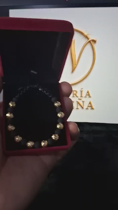Pulsera tejida 2.93 gr  oro 18k, 10 balines # 7 diamantados